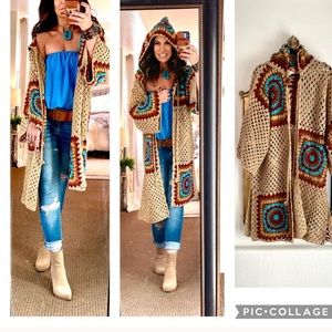 Vintage inspired, oversized, hooded, blanket-cardigan.